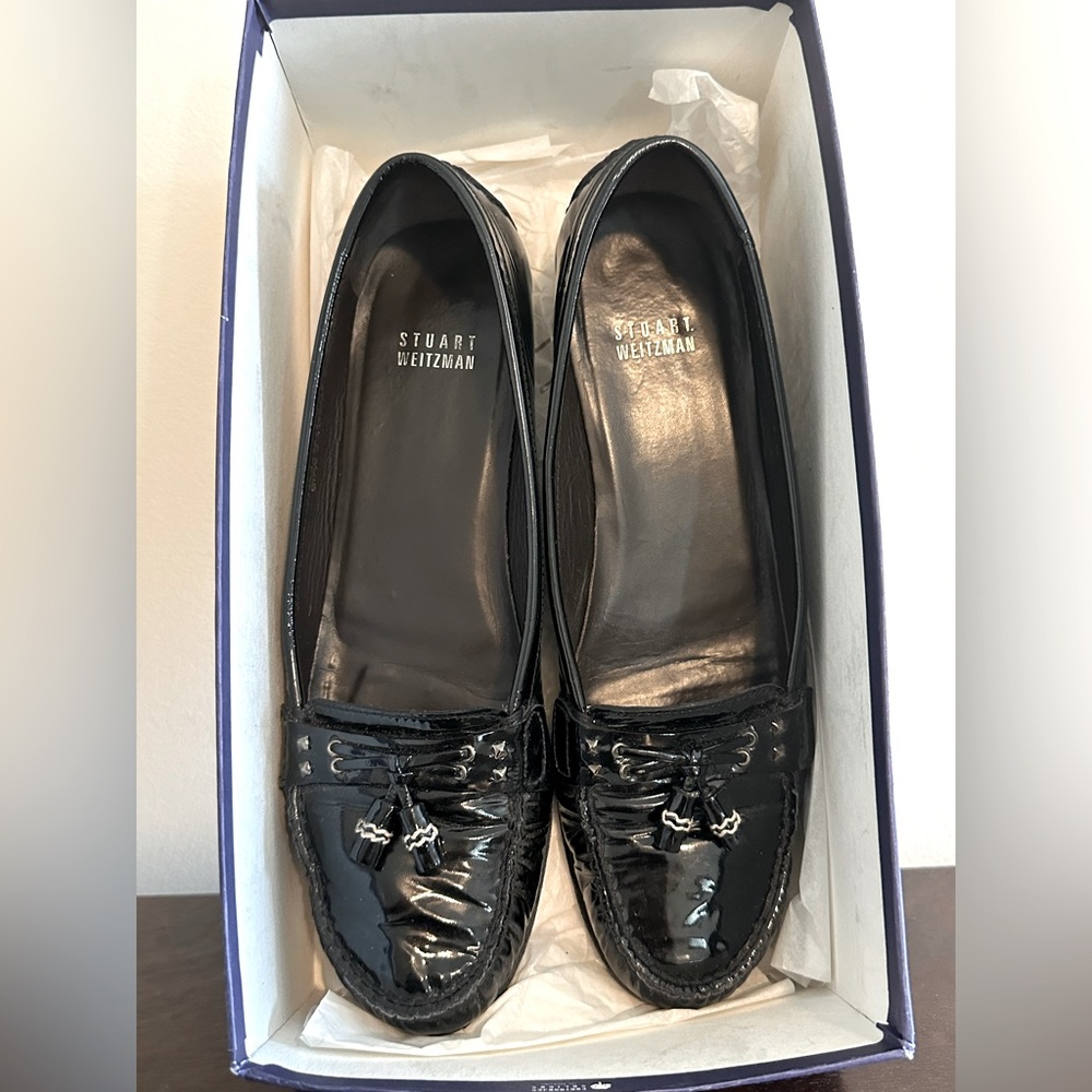 Vintage Stuart Weitzman Black Leather Loafers with Tassle, Size 8.5 n